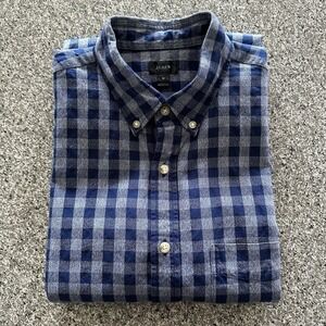 J Crew Shirt Button Down Mens M Check Cotton Blue‎ Gray